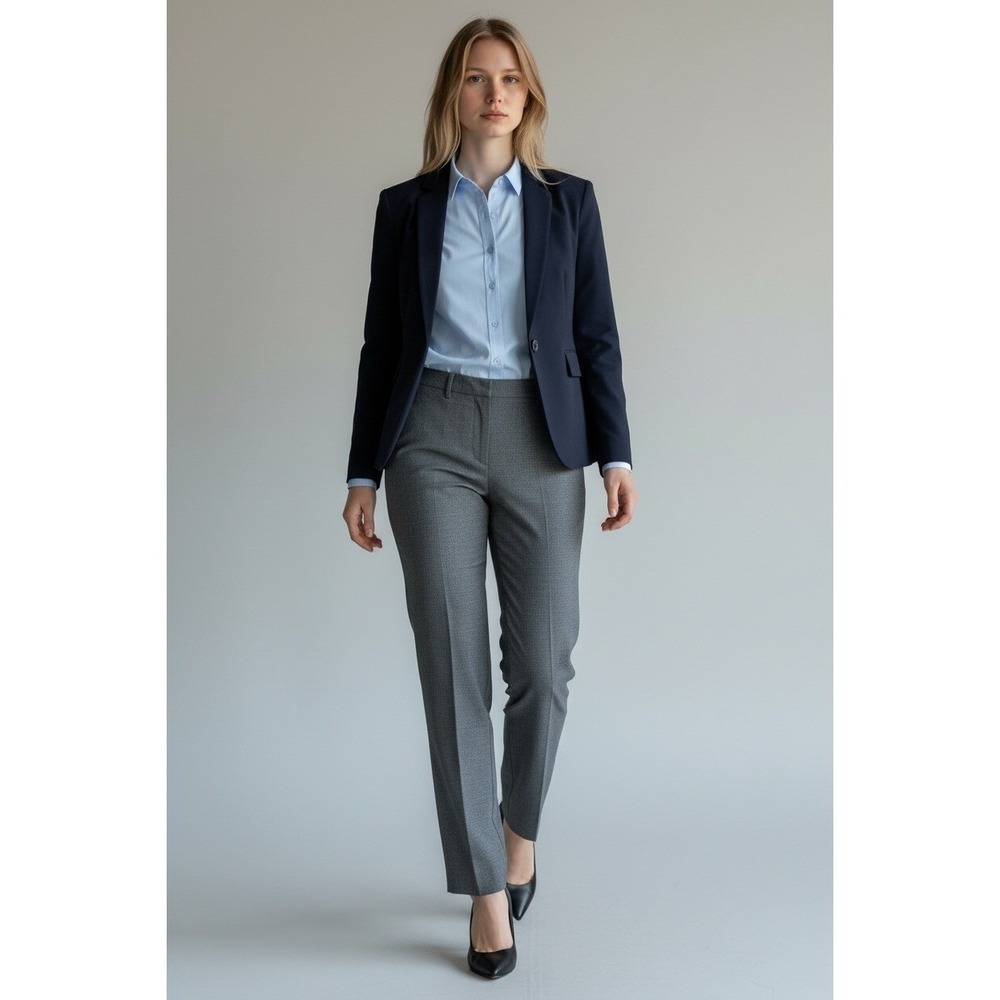 Talbots Signature Pants Women 16 Grey Heathered Straight Wool Blend Professional - Picture 1 of 9